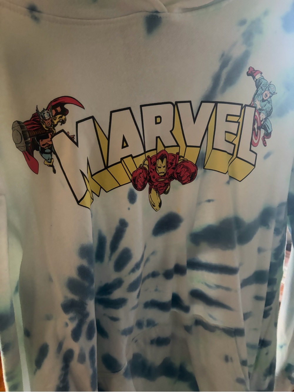 Marvel Tie-Dye Hoodie with Classic Heroes Graphic - Blue & Yellow